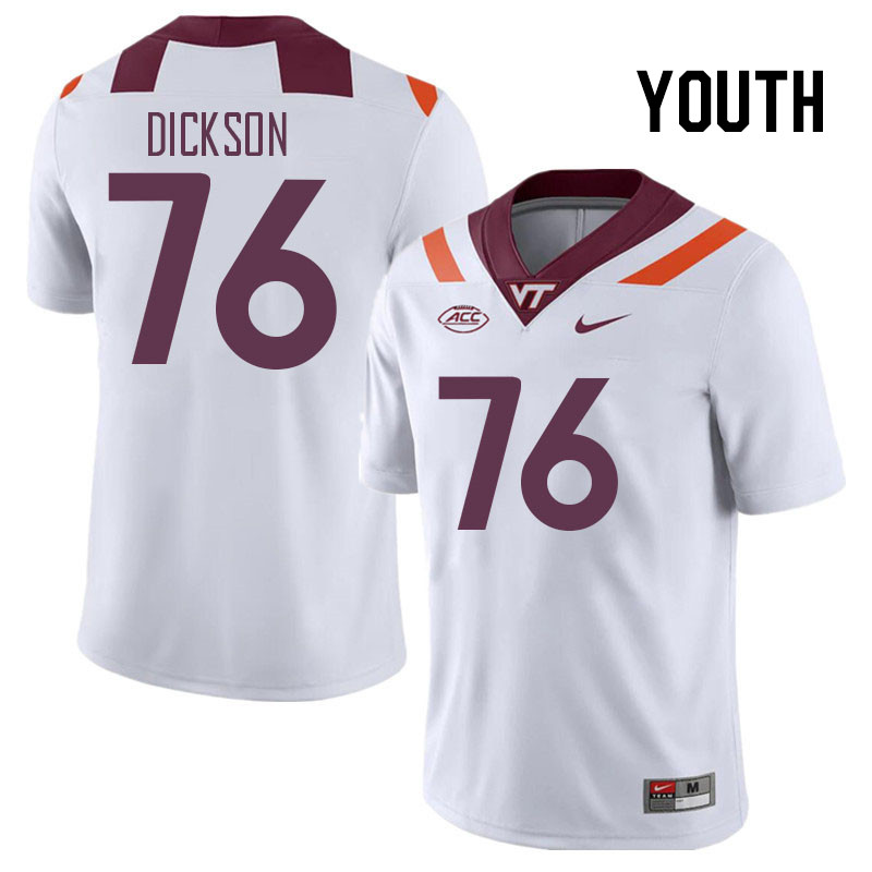 Youth #76 Johnny Dickson Virginia Tech Hokies College Football Jerseys Stitched Sale-White - Click Image to Close